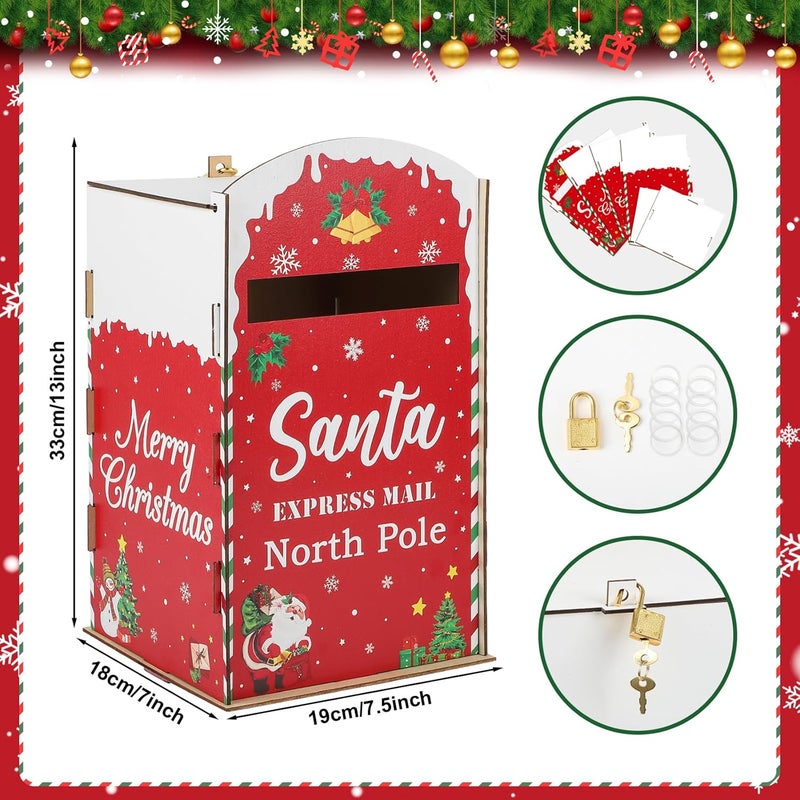 Hedeey Christmas Mailbox Letters to Santa,Wooden Red North Pole Delivery Mailbox for Santa Claus for Christmas Indoor Outdoor Decor(Red) - Image 2